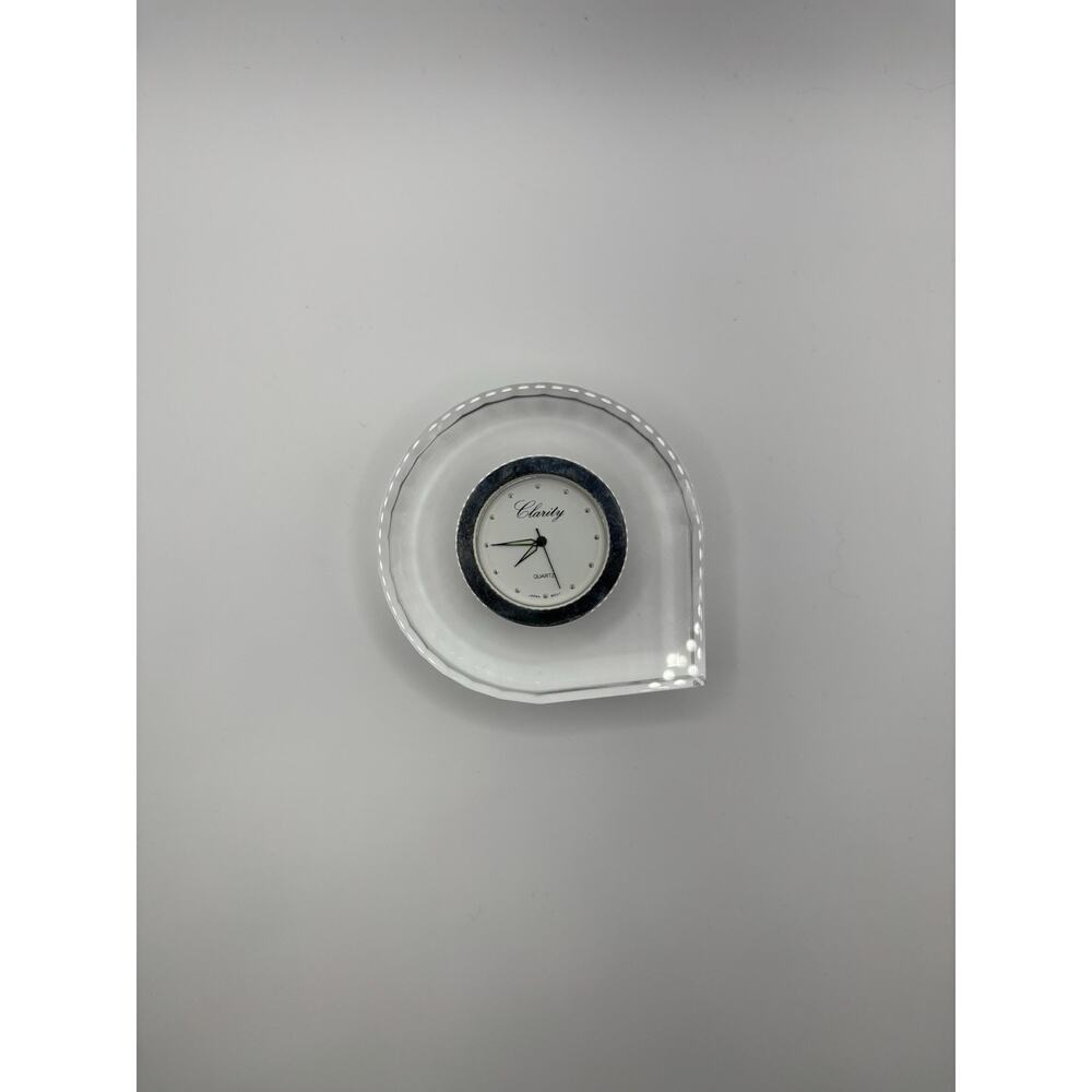 Clarity Crystal Quartz Desktop Clock Paperweight Working New Battery 2.75”